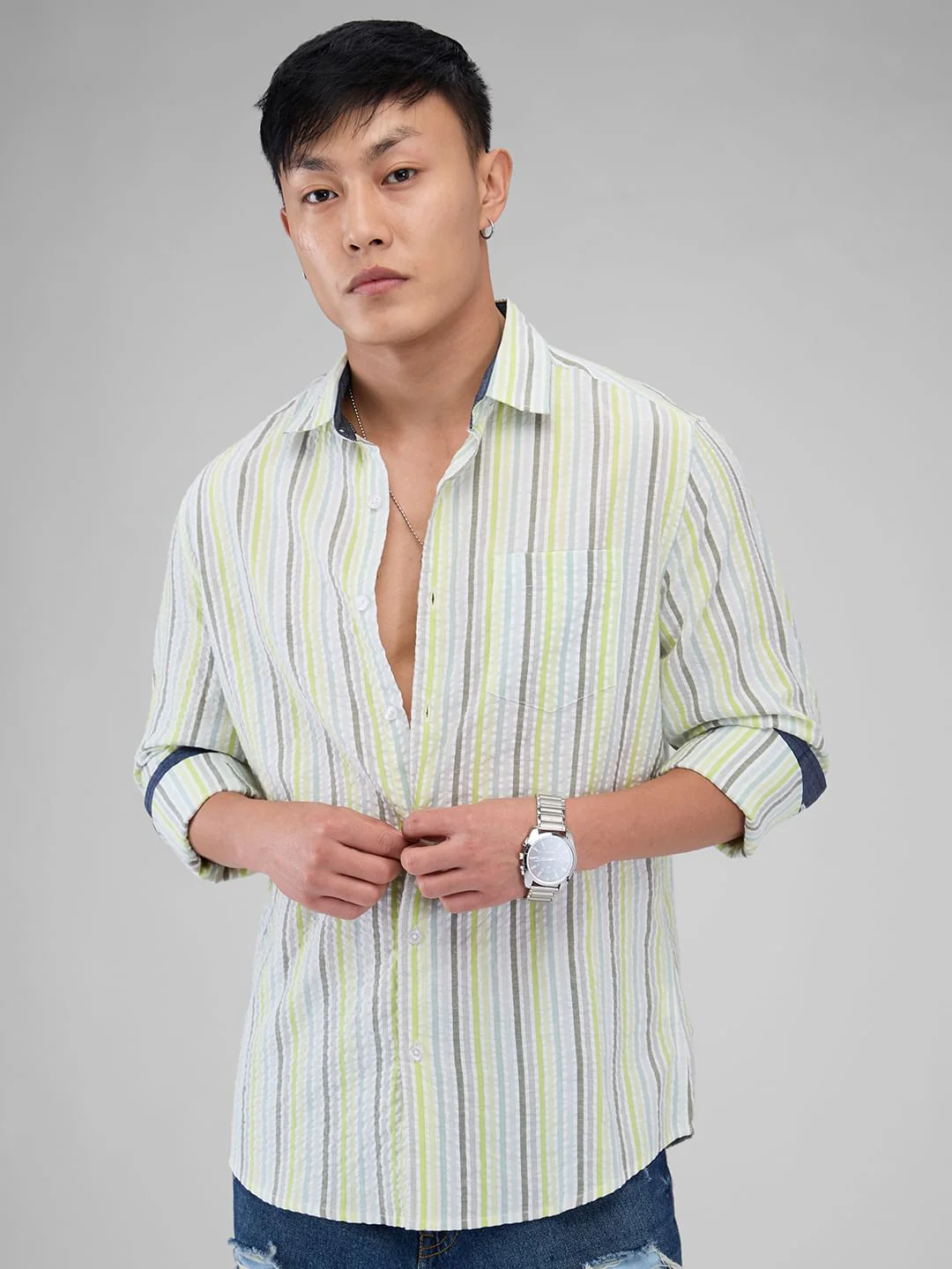 Multicolour Striped Seersucker Shirt - Image 5