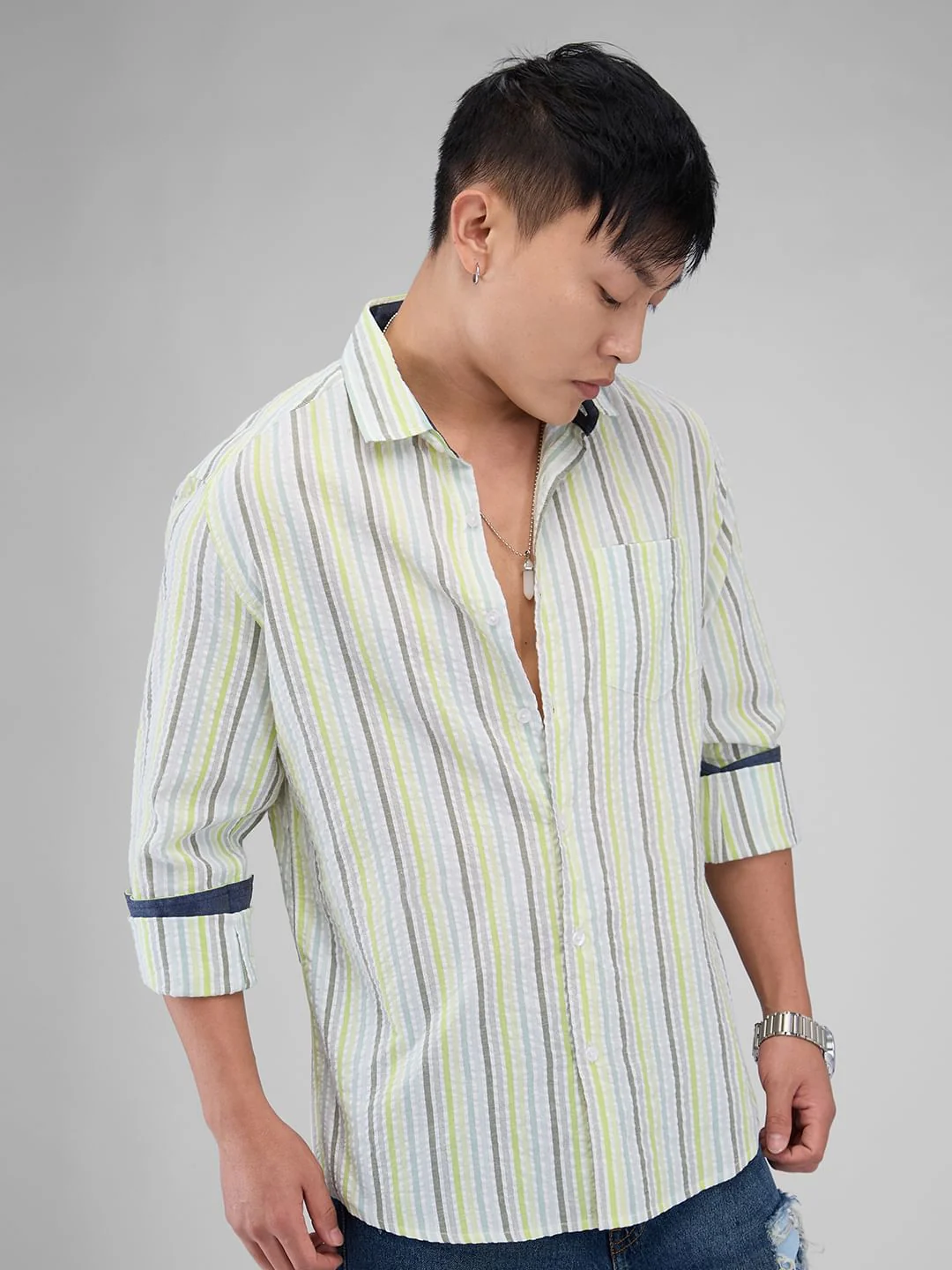 Multicolour Striped Seersucker Shirt - Image 6