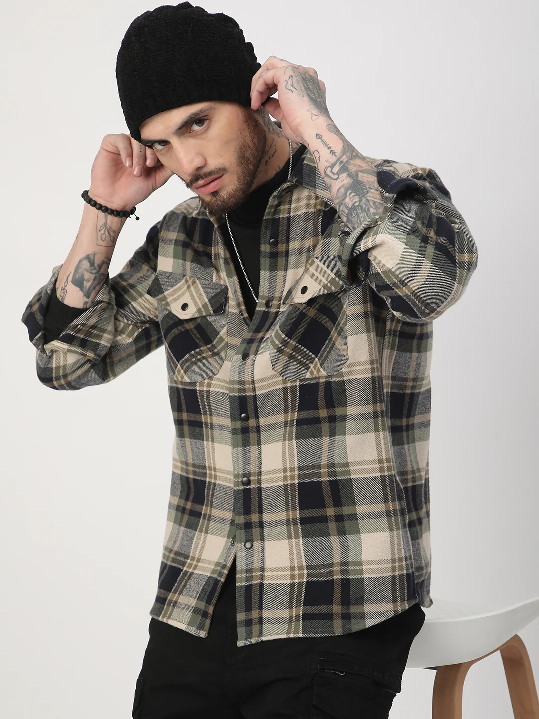 Multicolour Tartan Checked Double Pocket Flannel Shirt - Image 2