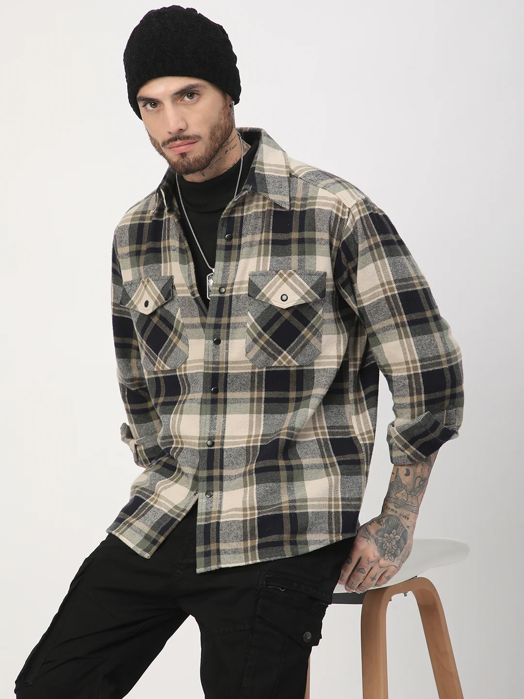 Multicolour Tartan Checked Double Pocket Flannel Shirt - Image 4