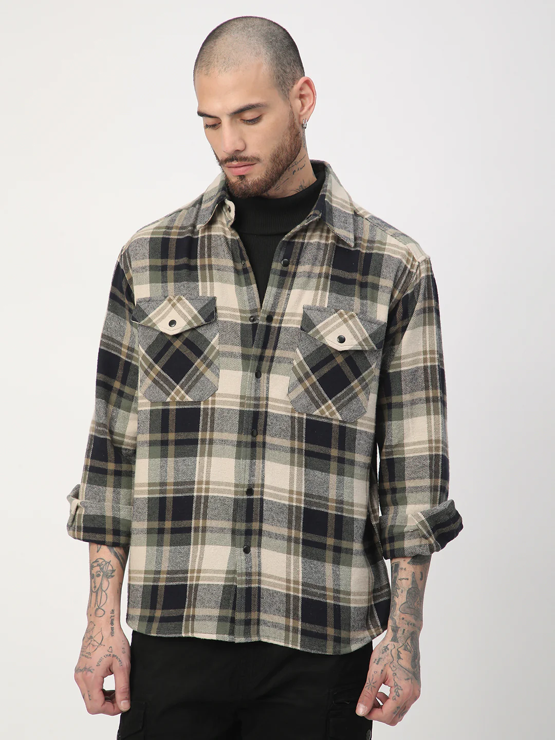 Multicolour Tartan Checked Double Pocket Flannel Shirt - Image 5