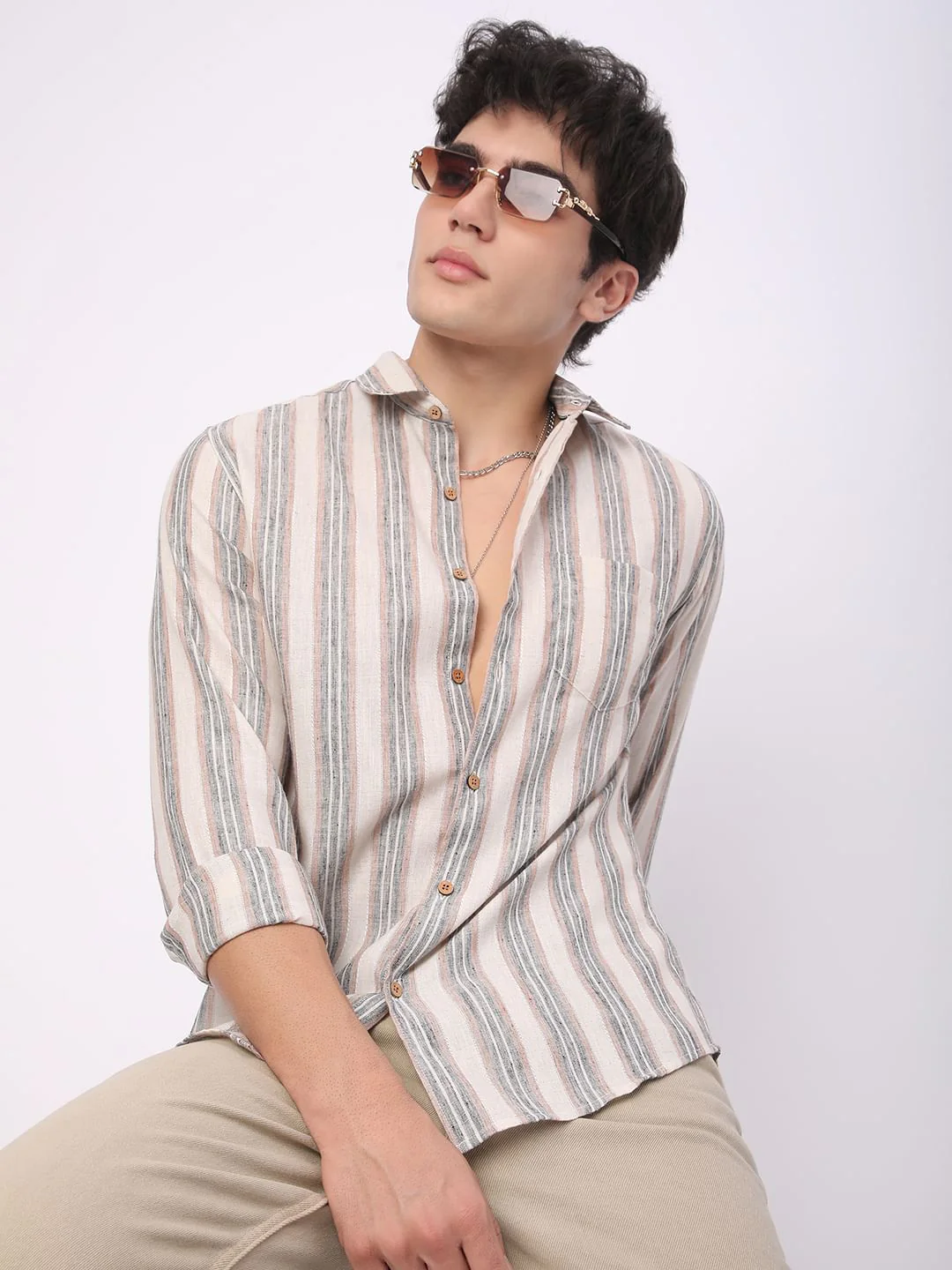 Multicolour Ticking Stripe Linen Blend Shirt - Image 2