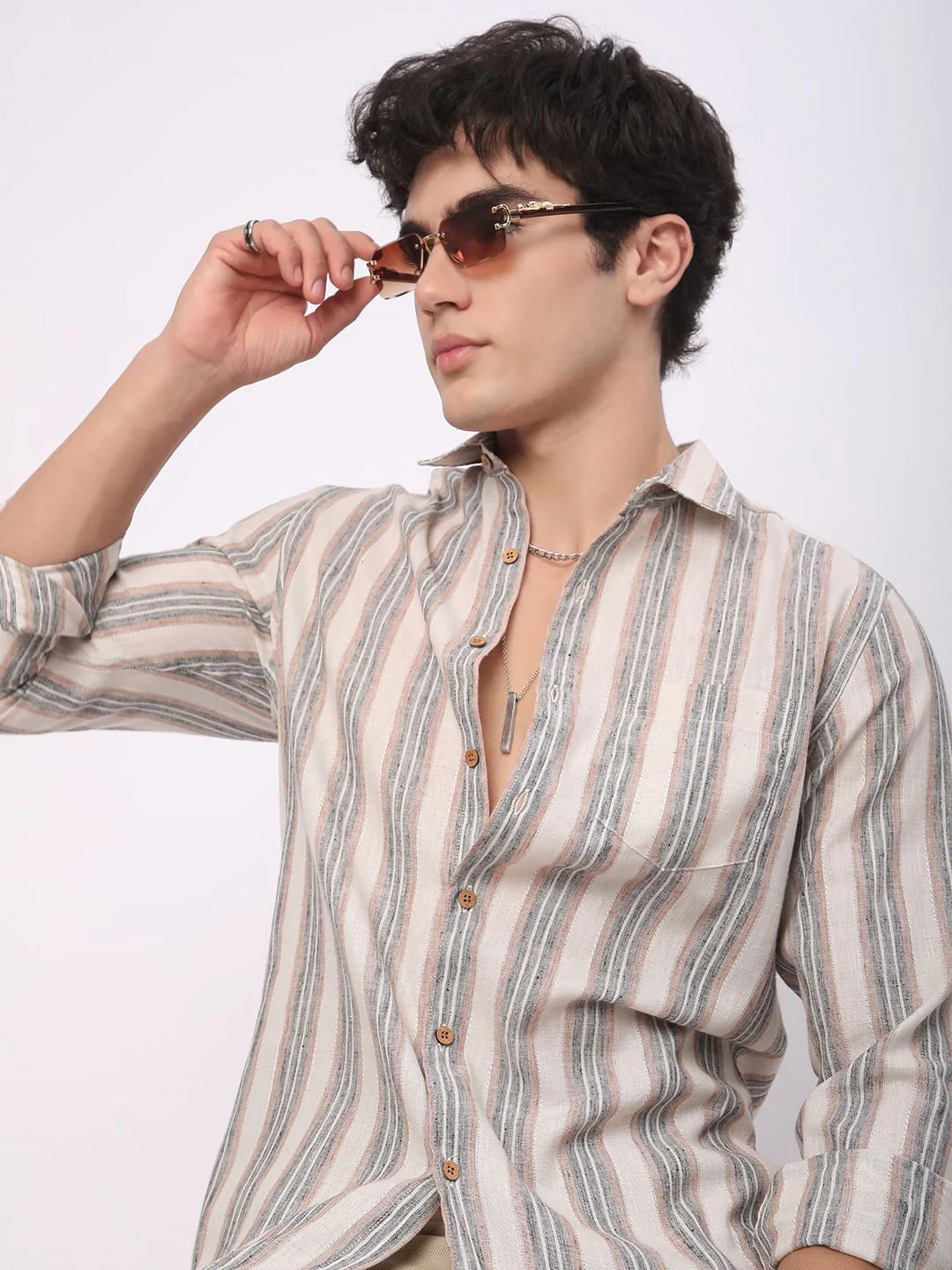 Multicolour Ticking Stripe Linen Blend Shirt - Image 4