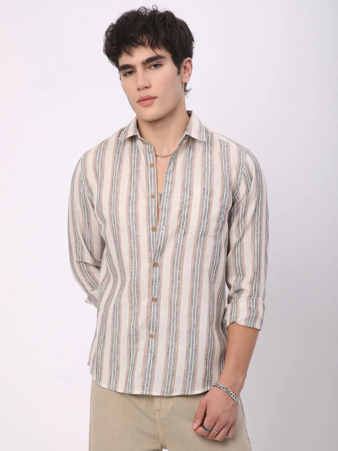 Multicolour Ticking Stripe Linen Blend Shirt - Image 5