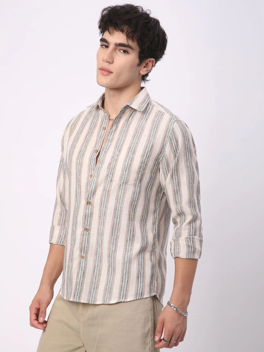 Multicolour Ticking Stripe Linen Blend Shirt - Image 6