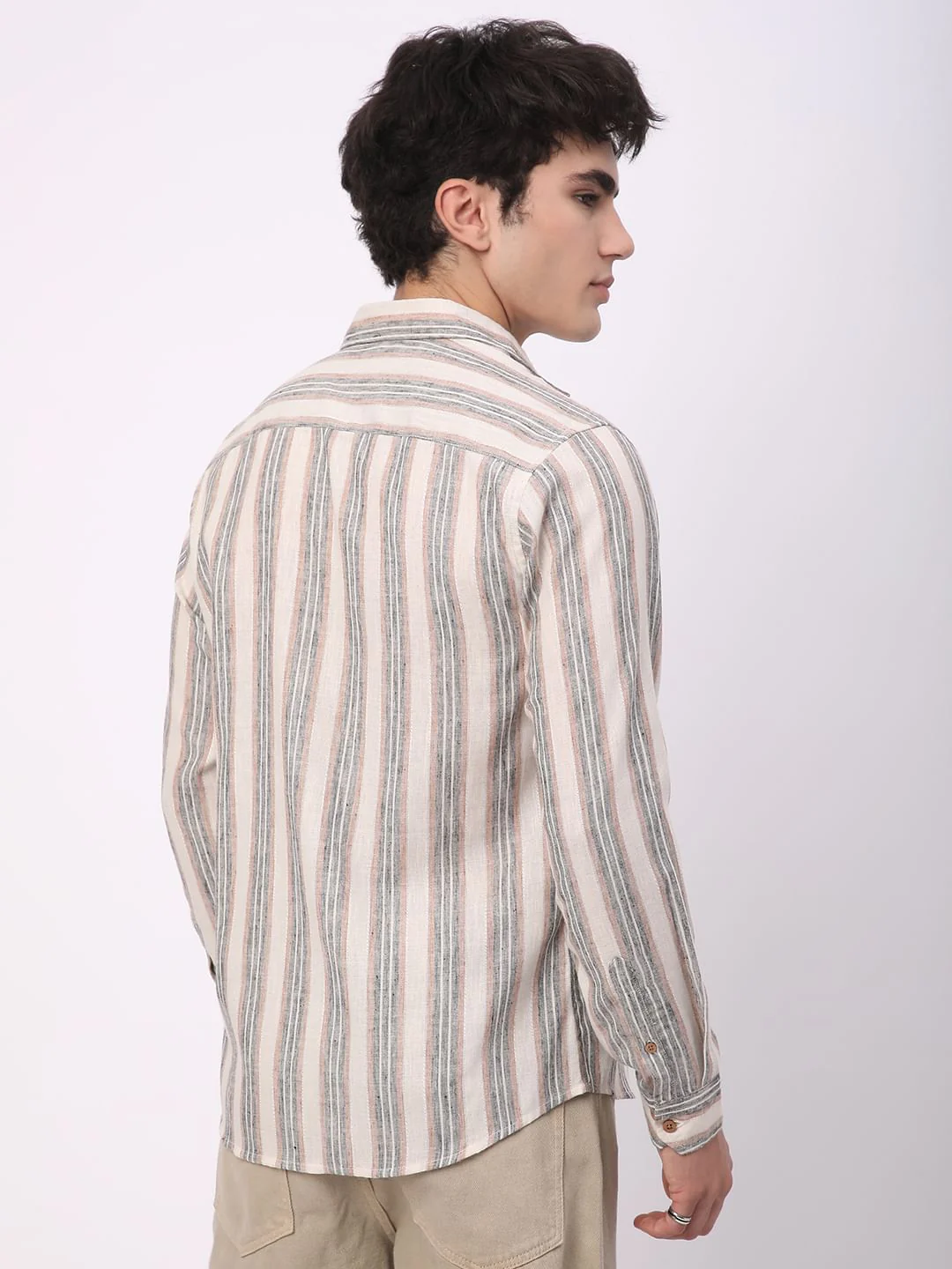 Multicolour Ticking Stripe Linen Blend Shirt - Image 7