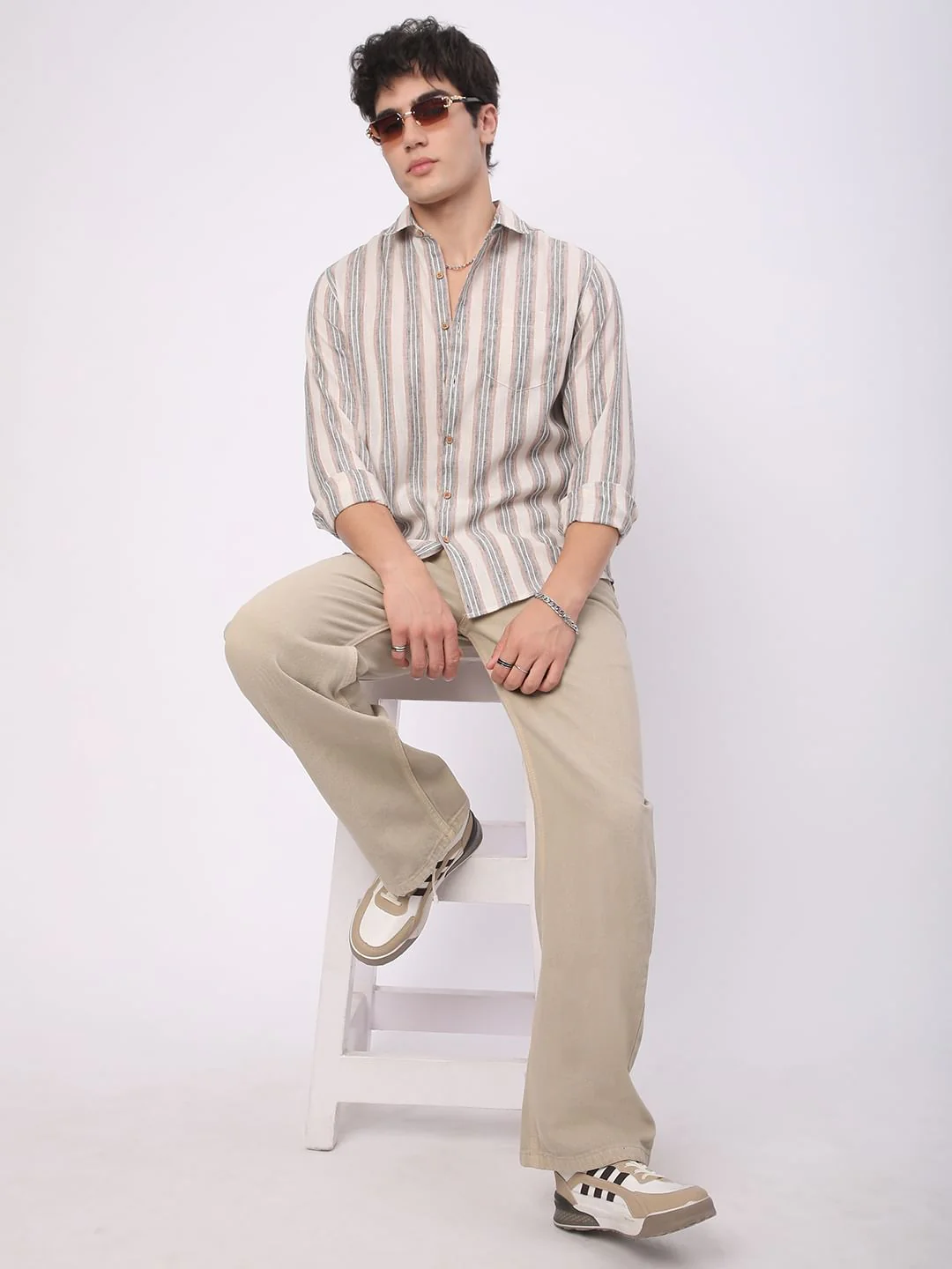 Multicolour Ticking Stripe Linen Blend Shirt - Image 8