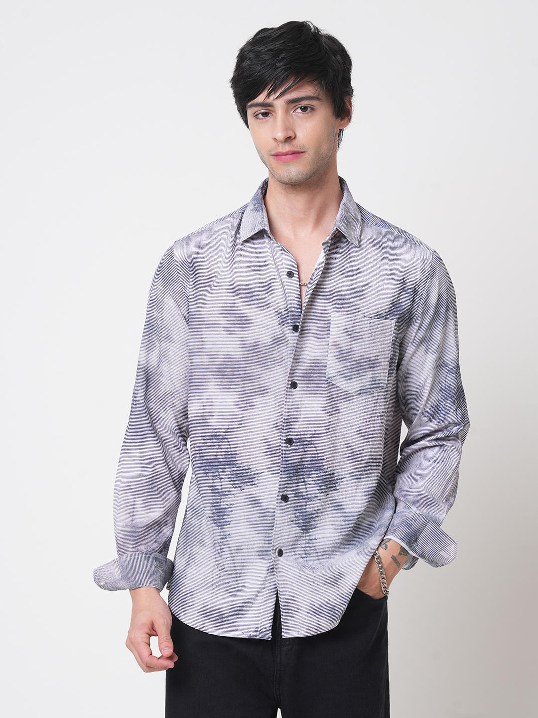 Multicolour Tie & Dye Printed Creased Shirt - Image 4
