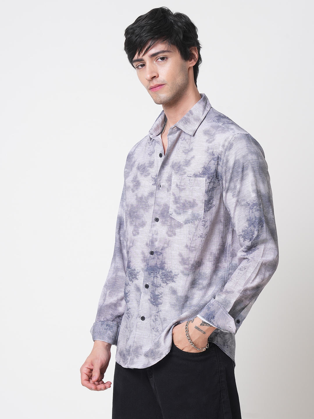 Multicolour Tie & Dye Printed Creased Shirt - Image 5