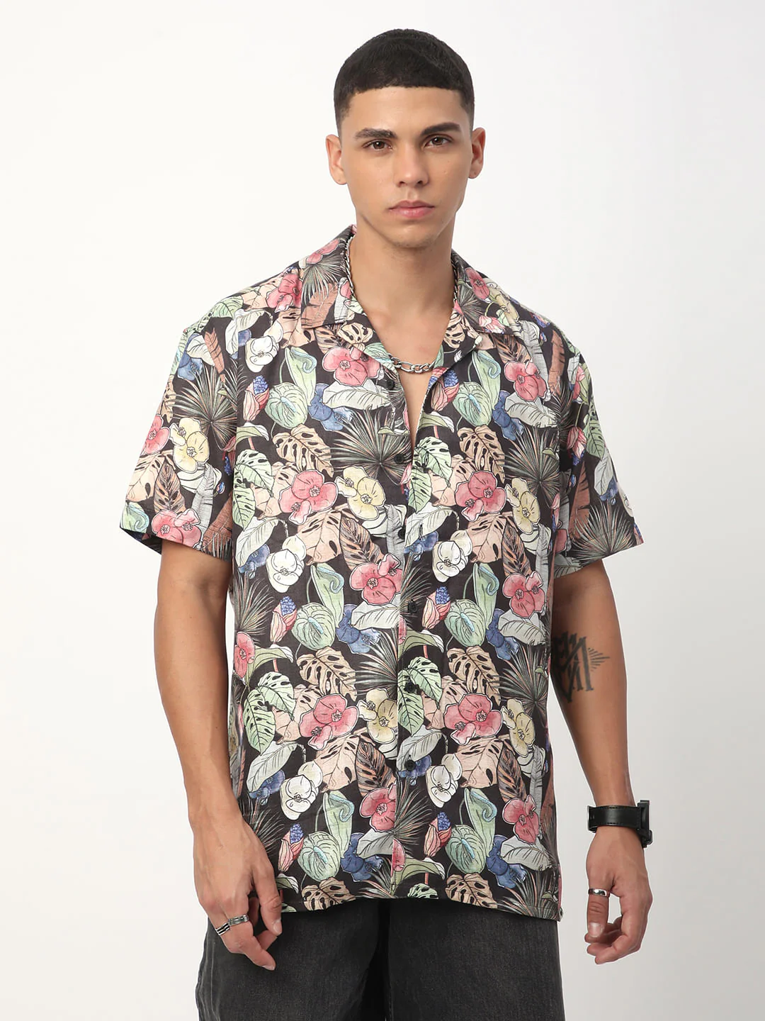 Multicolour Tropical Printed Oversized Shirt - Image 5