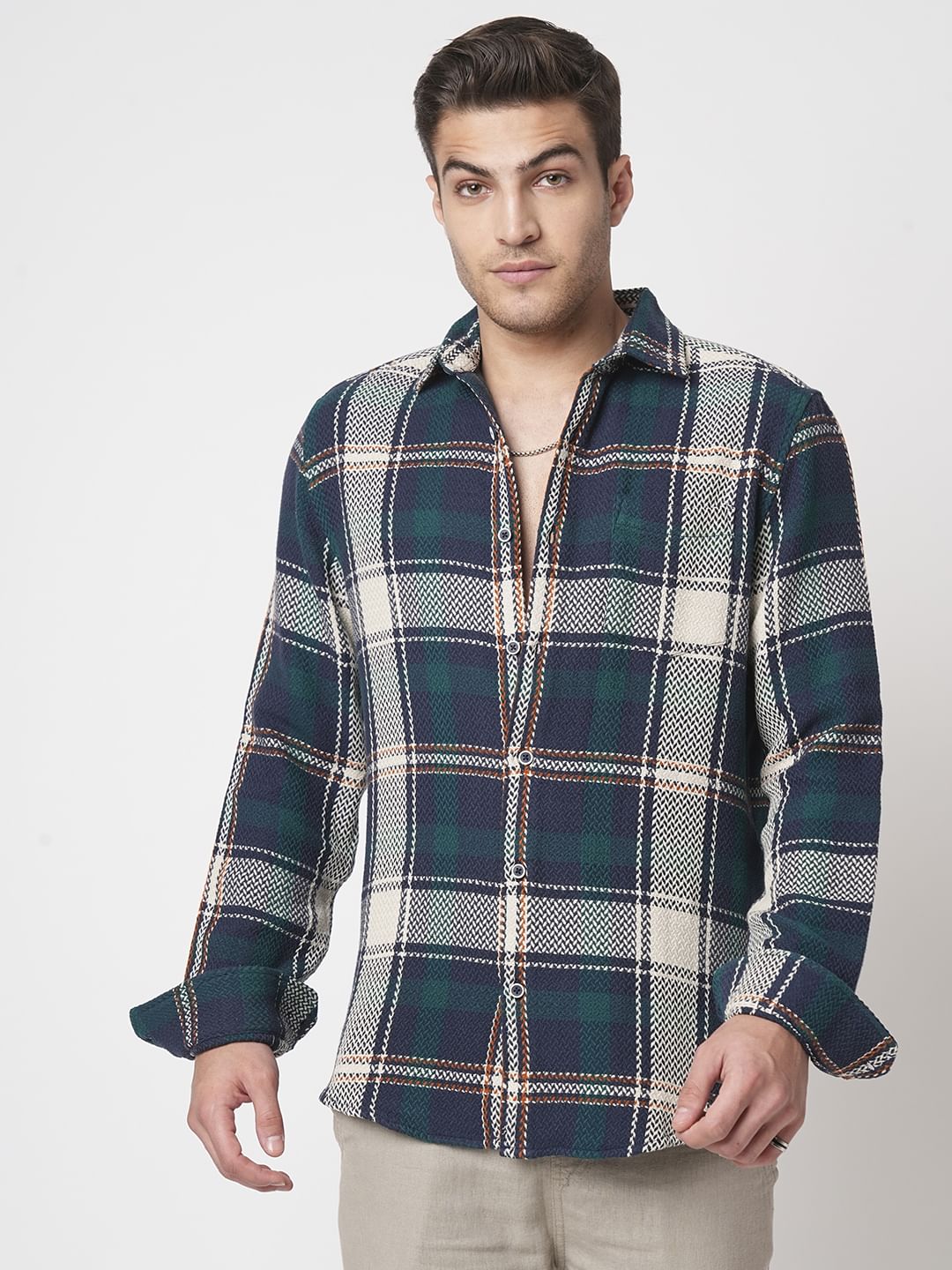 Multicolour Tweed Checks Flannel Shirt - Image 4