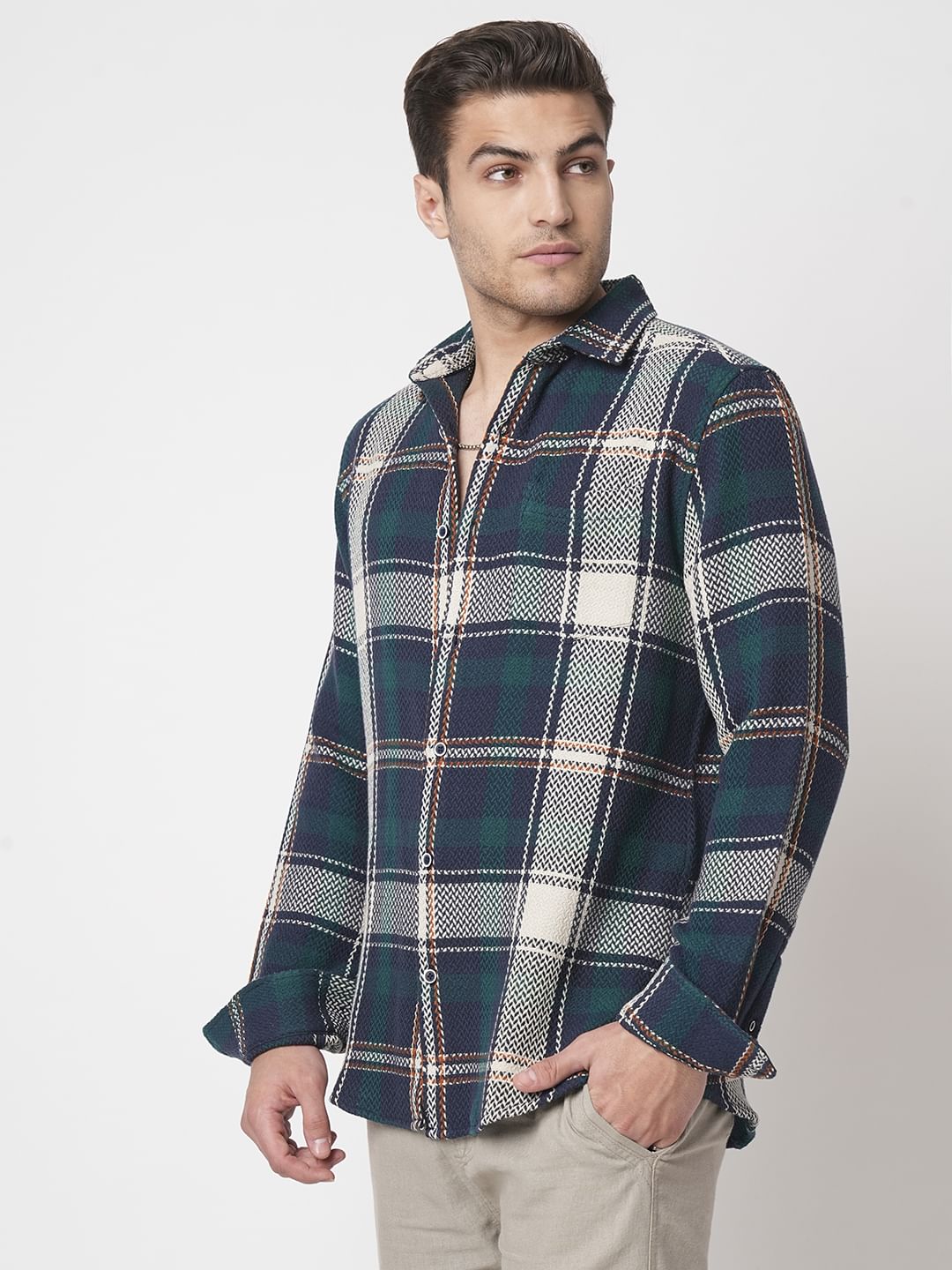 Multicolour Tweed Checks Flannel Shirt - Image 5