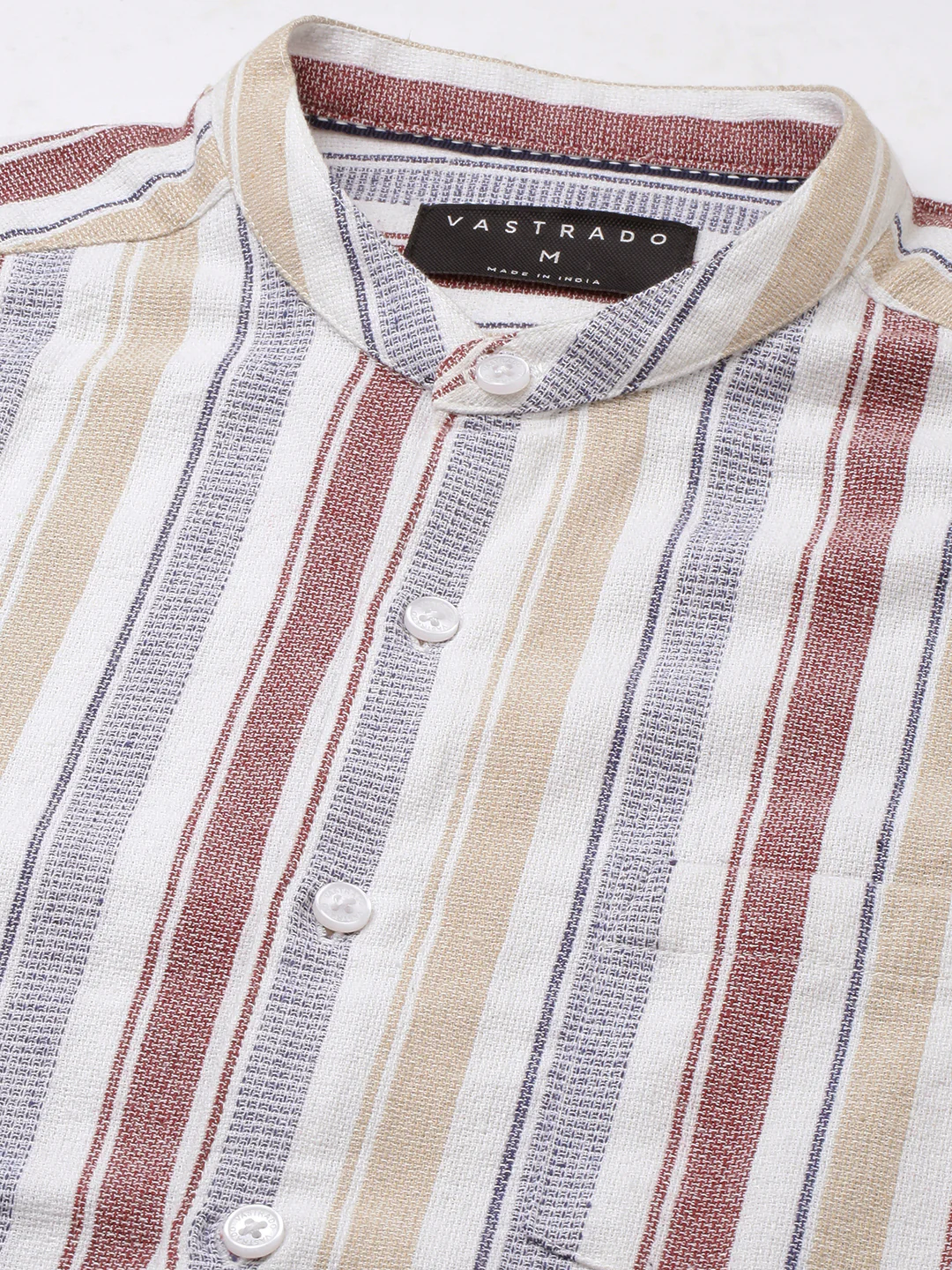 Multicolour Vertical Stripes Mandarin Shirt - Image 3