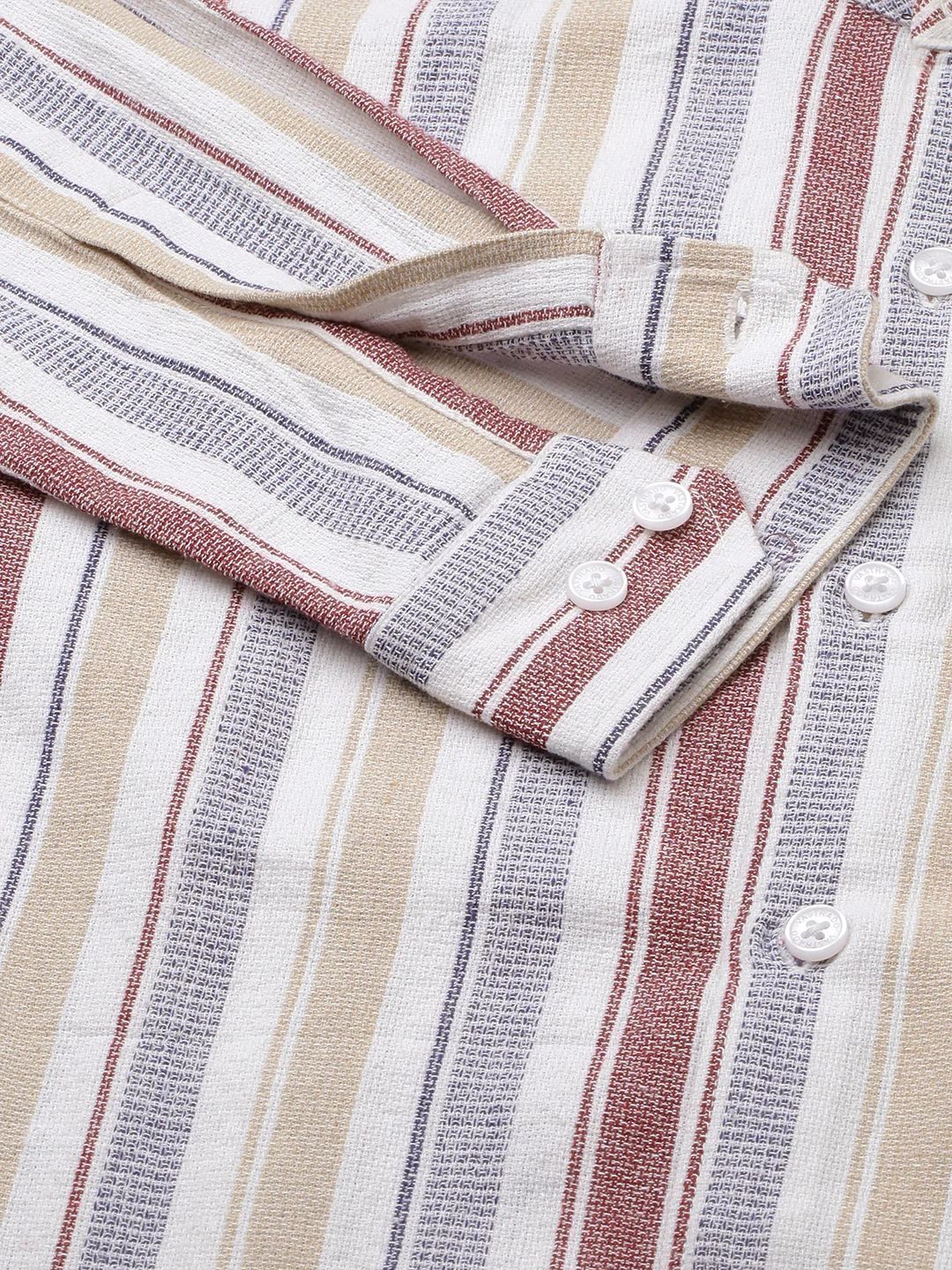 Multicolour Vertical Stripes Mandarin Shirt - Image 9