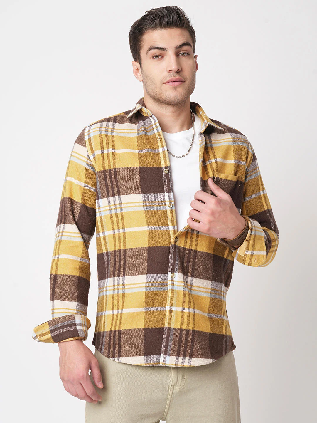 Mustard & Brown Flannel Checked Shirt - Image 5
