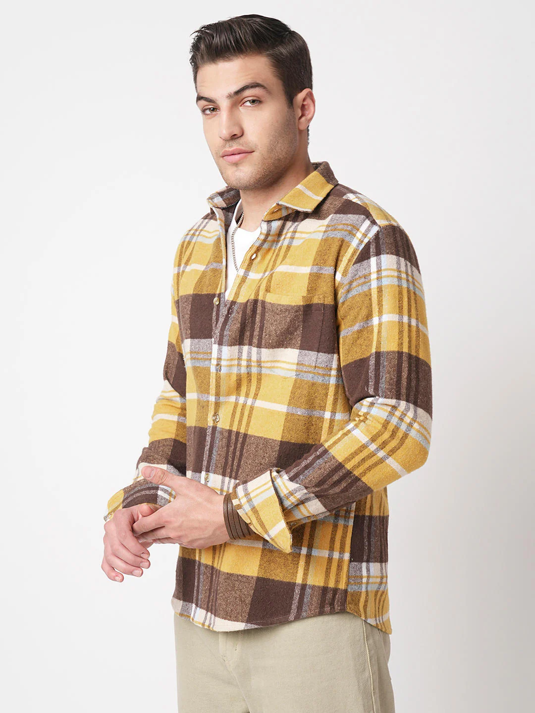 Mustard & Brown Flannel Checked Shirt - Image 6
