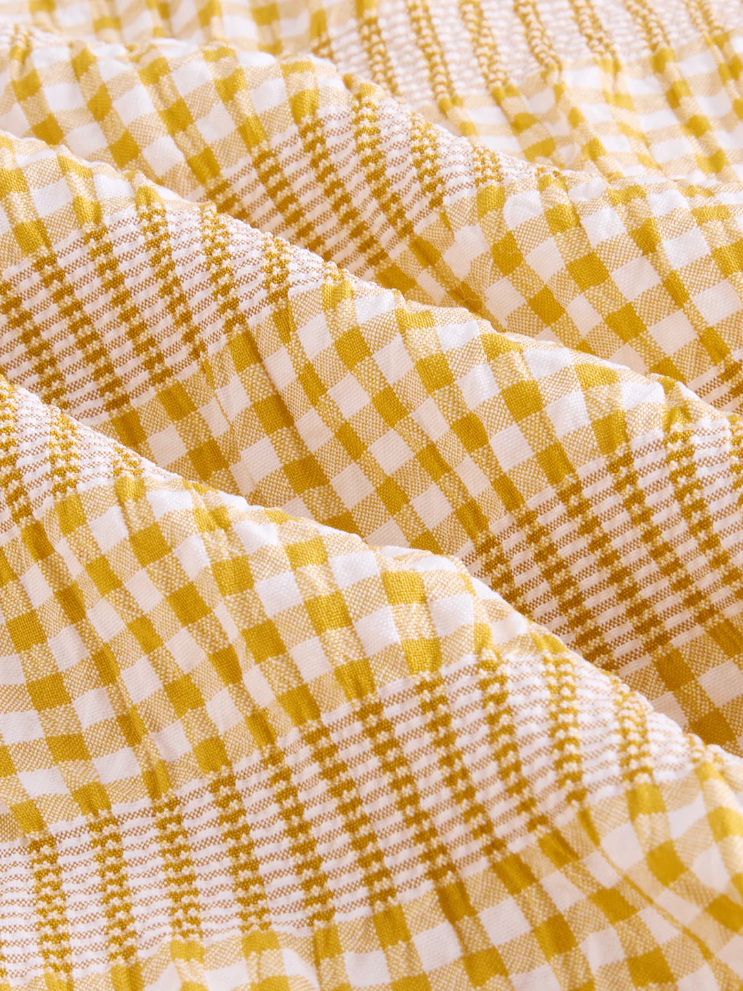 Mustard & White Seersucker Gingham Checks Boxy Fit Crop Shirt - Image 9