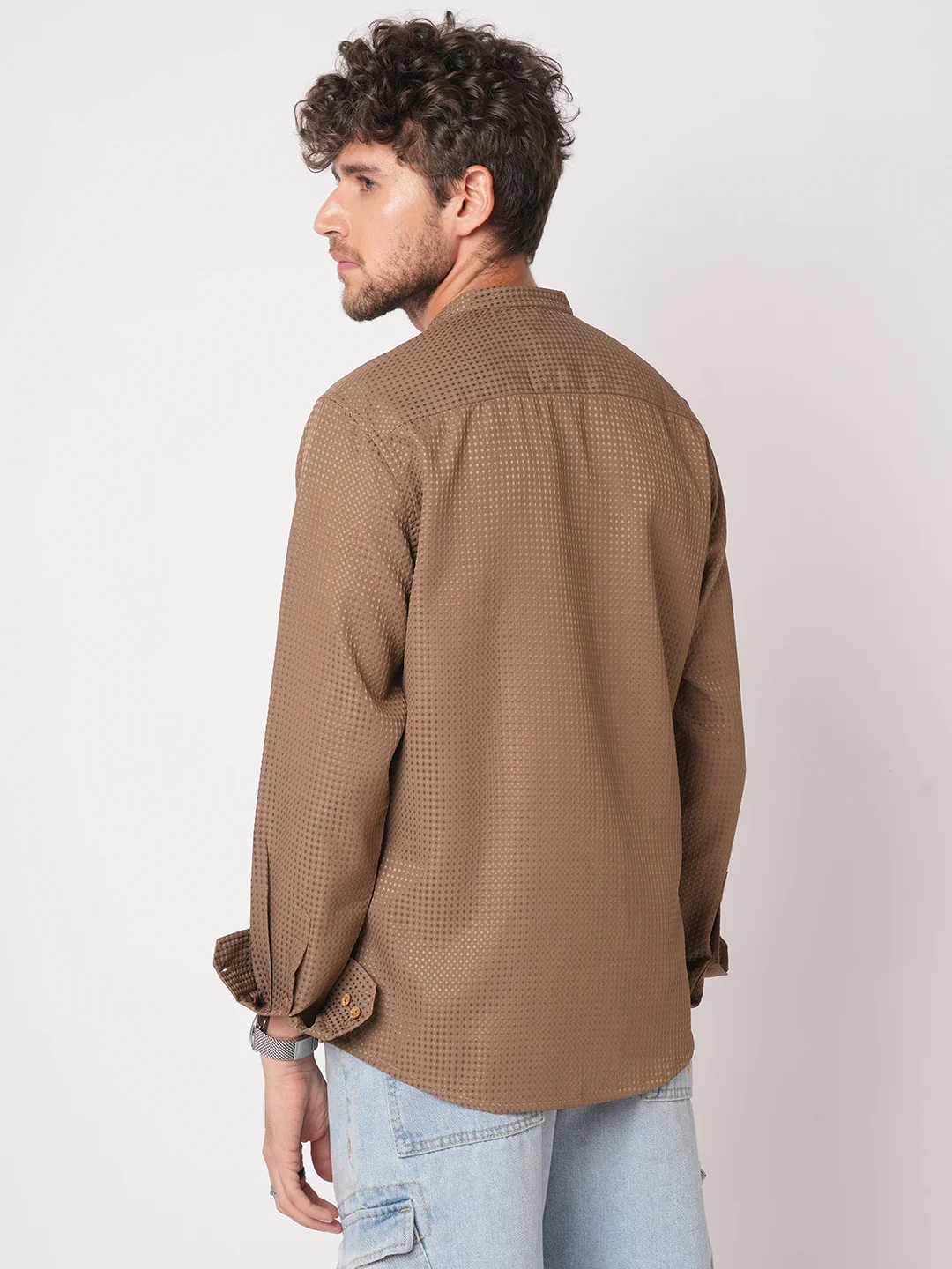 Muted Brown Dot Embossed Kurta - Image 7