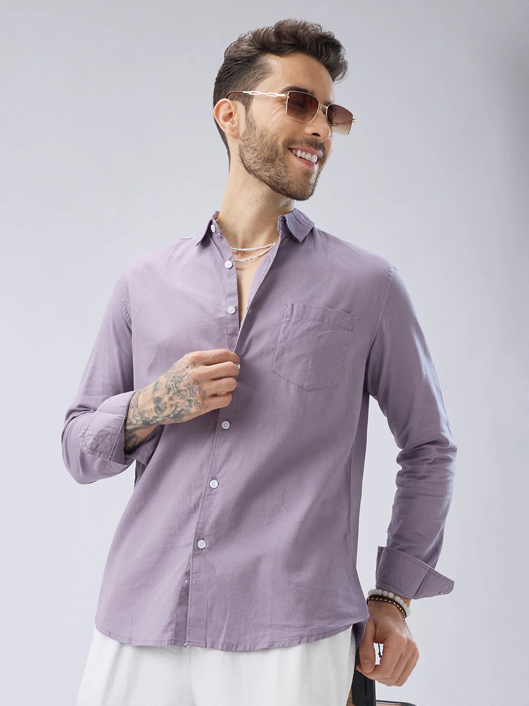 Muted Mauve Slub Textured Shirt - Image 2