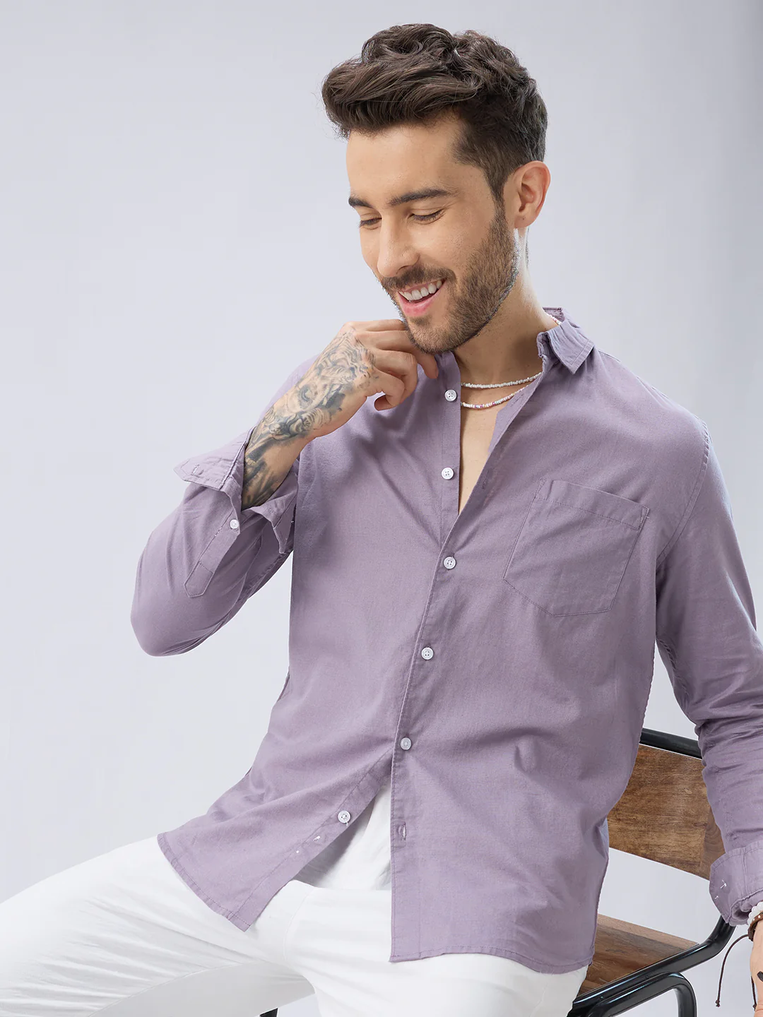 Muted Mauve Slub Textured Shirt - Image 4