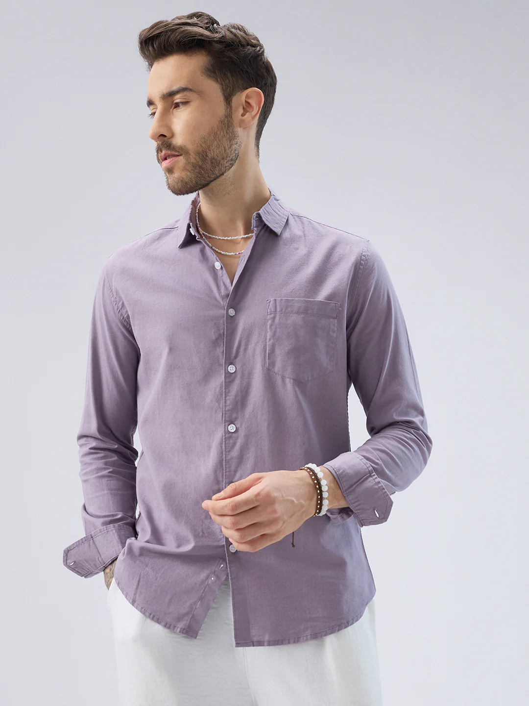Muted Mauve Slub Textured Shirt - Image 5