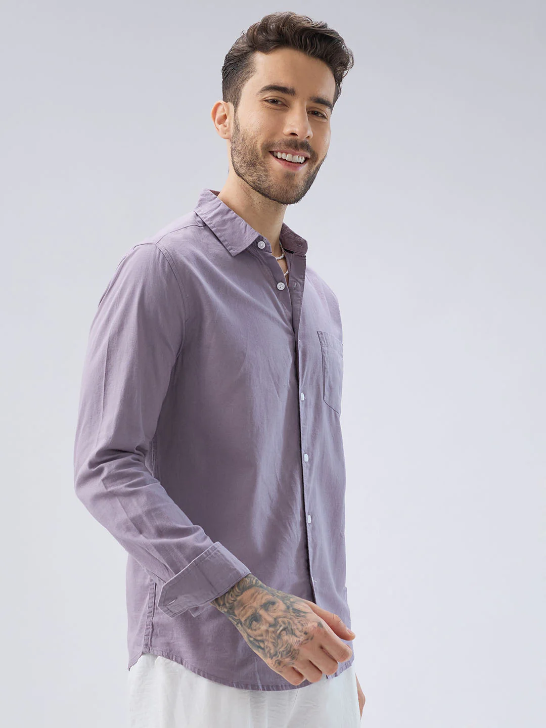 Muted Mauve Slub Textured Shirt - Image 6