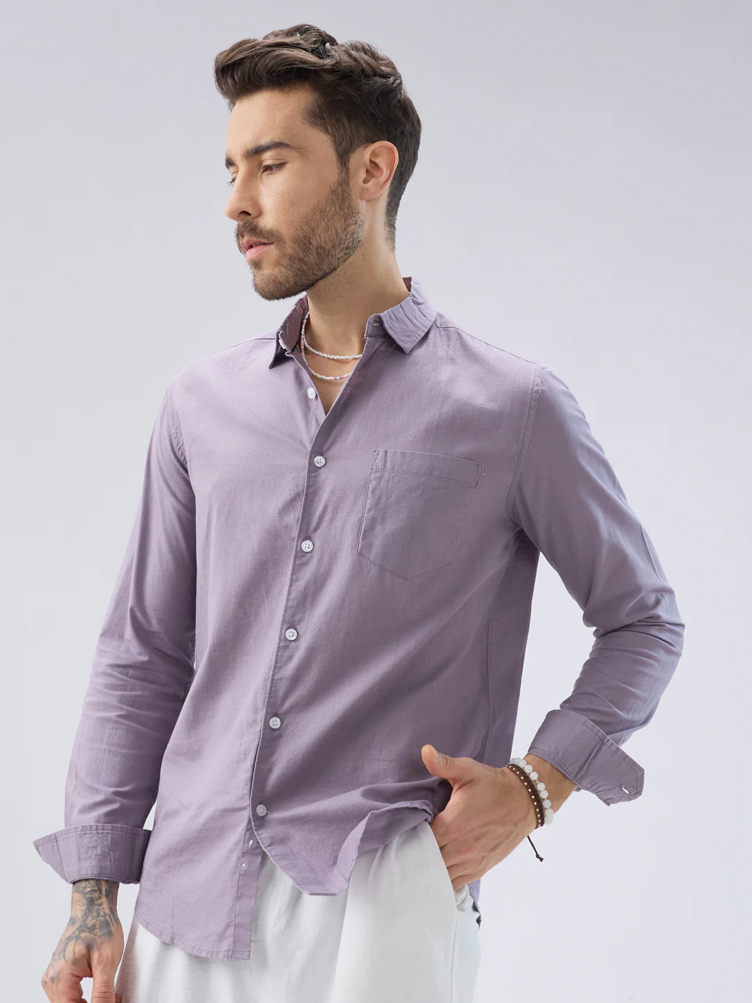 Muted Mauve Slub Textured Shirt - Image 7