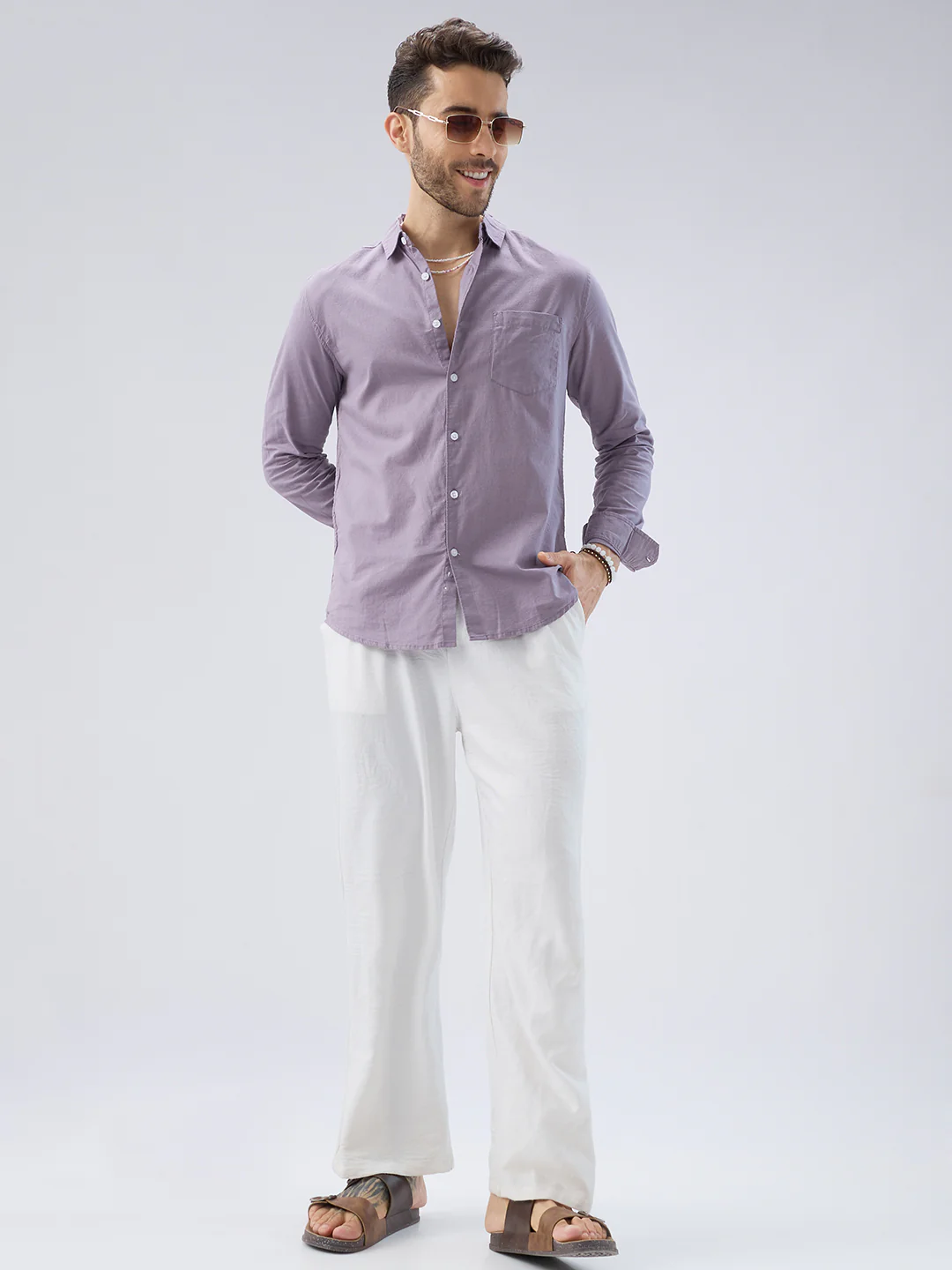 Muted Mauve Slub Textured Shirt - Image 9