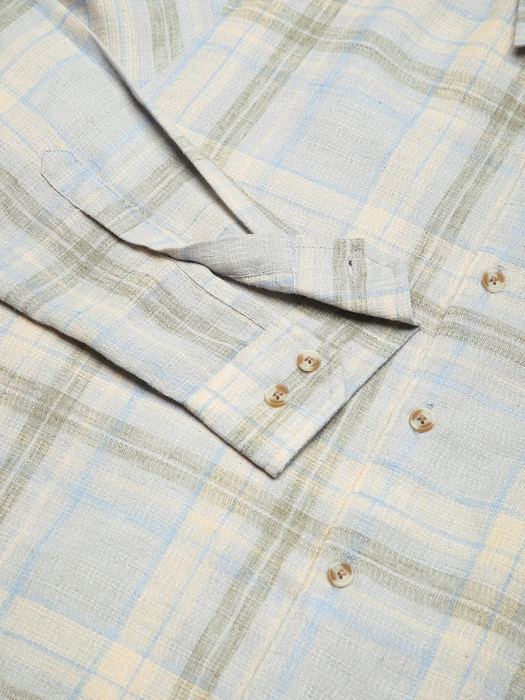 Muted Sky Multicolour Plaid Checks Linen Blend Shirt - Image 3