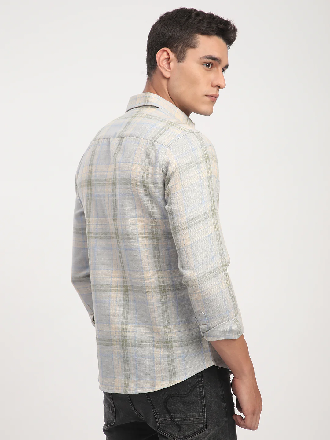 Muted Sky Multicolour Plaid Checks Linen Blend Shirt - Image 7