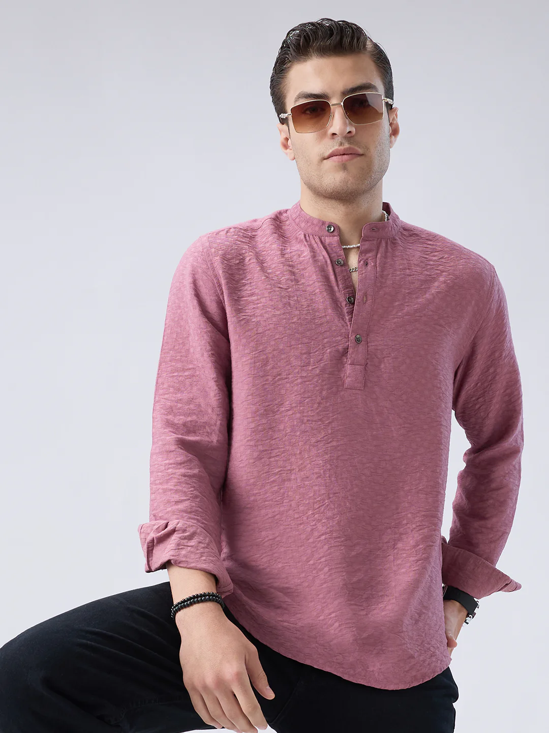 Mystic Pink Block Weave Jacquard Kurta - Image 2