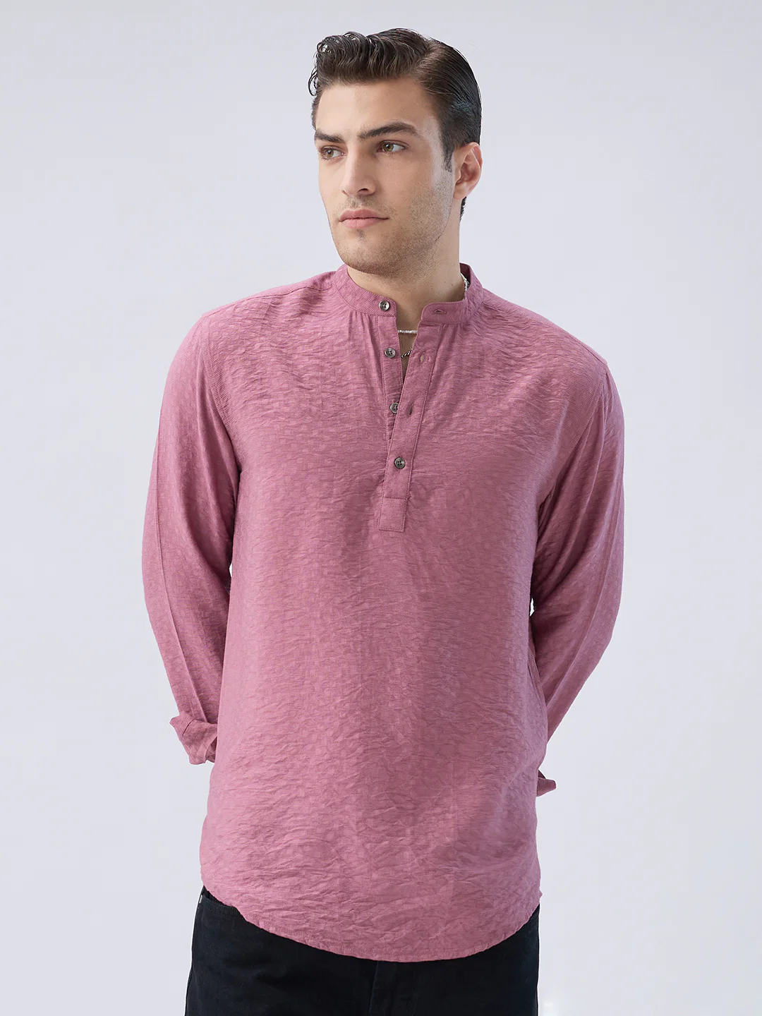 Mystic Pink Block Weave Jacquard Kurta - Image 4