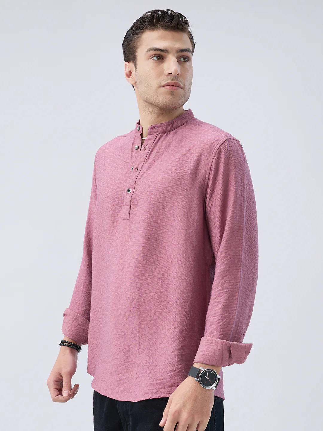 Mystic Pink Block Weave Jacquard Kurta - Image 5