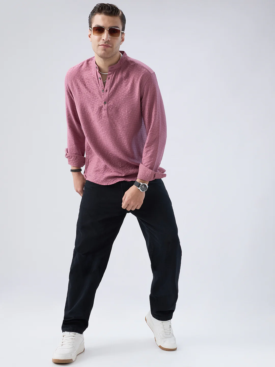 Mystic Pink Block Weave Jacquard Kurta - Image 7
