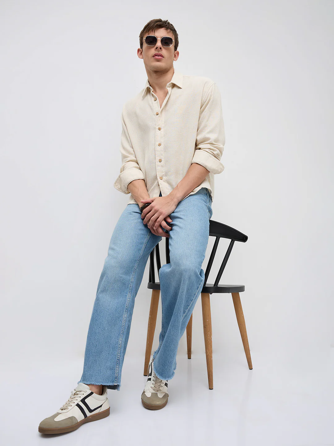 Natural Beige Grain Loom Linen Blend Boxy Fit Crop Shirt - Image 7