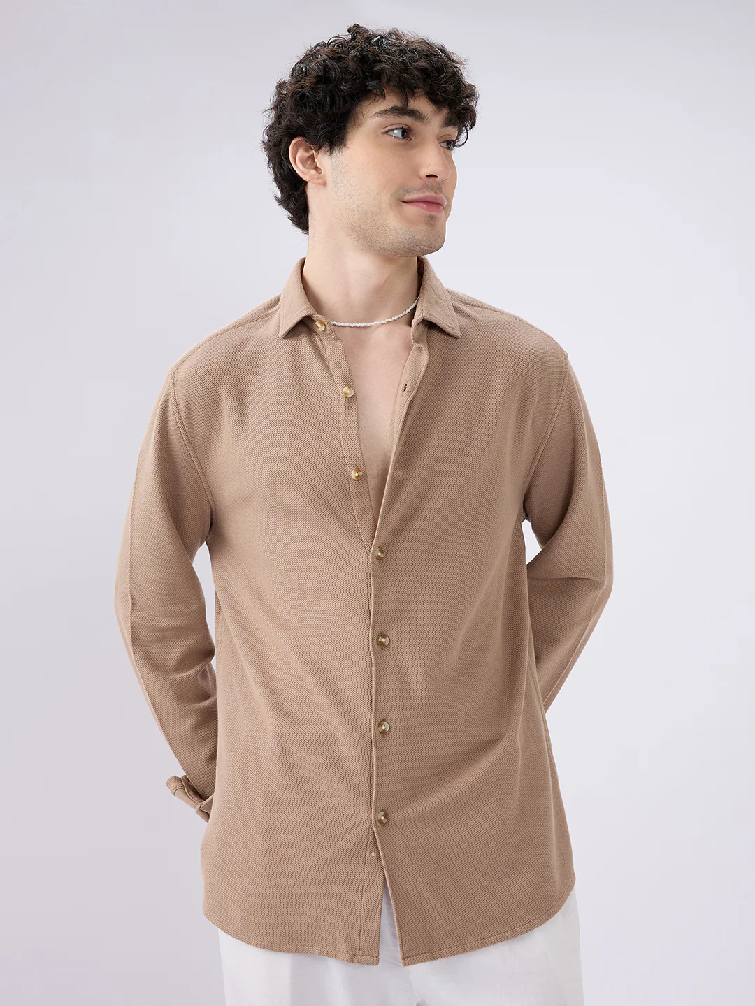 Natural Khaki Soft Weave Knit Shirt - Image 4