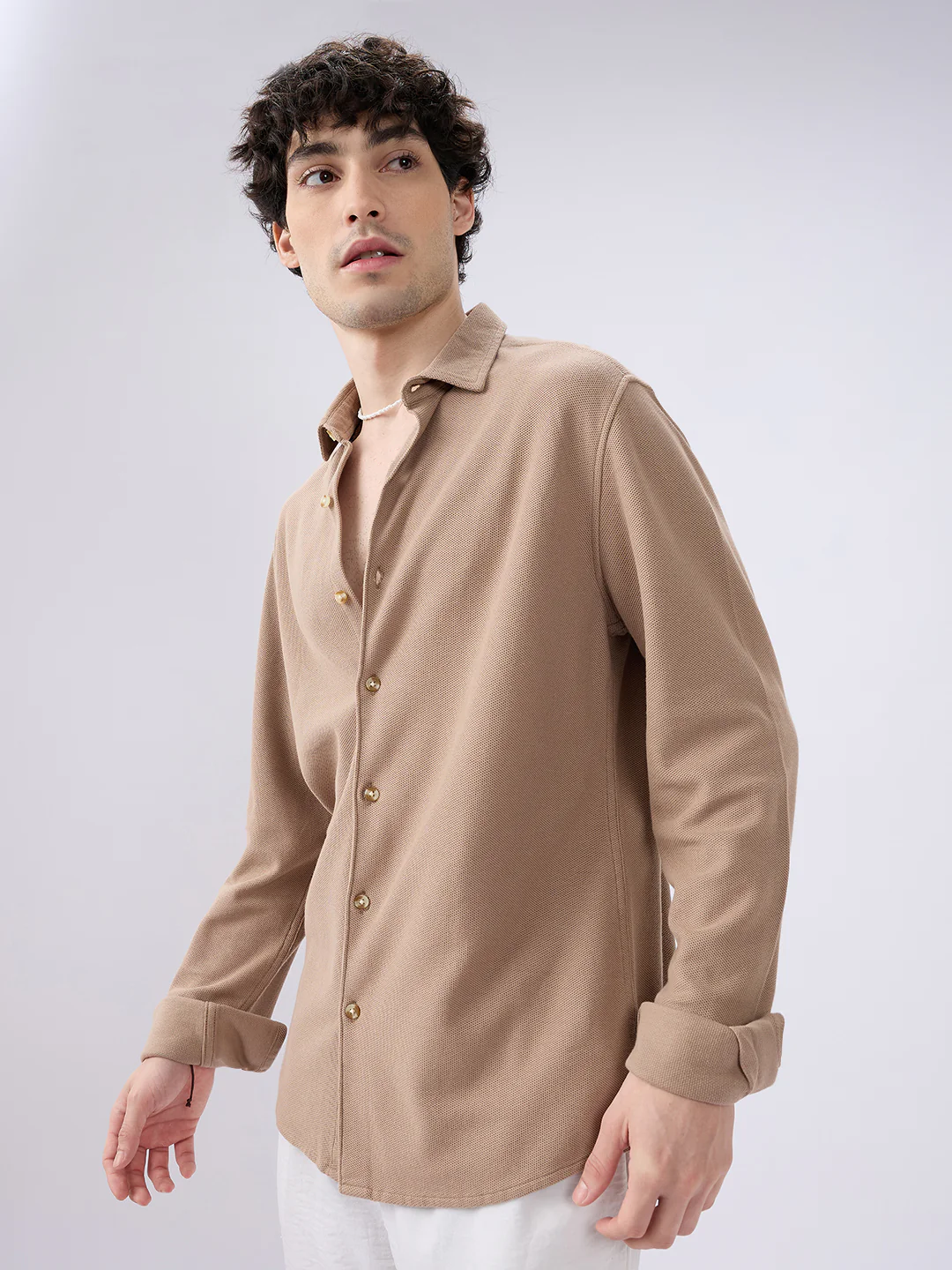 Natural Khaki Soft Weave Knit Shirt - Image 5