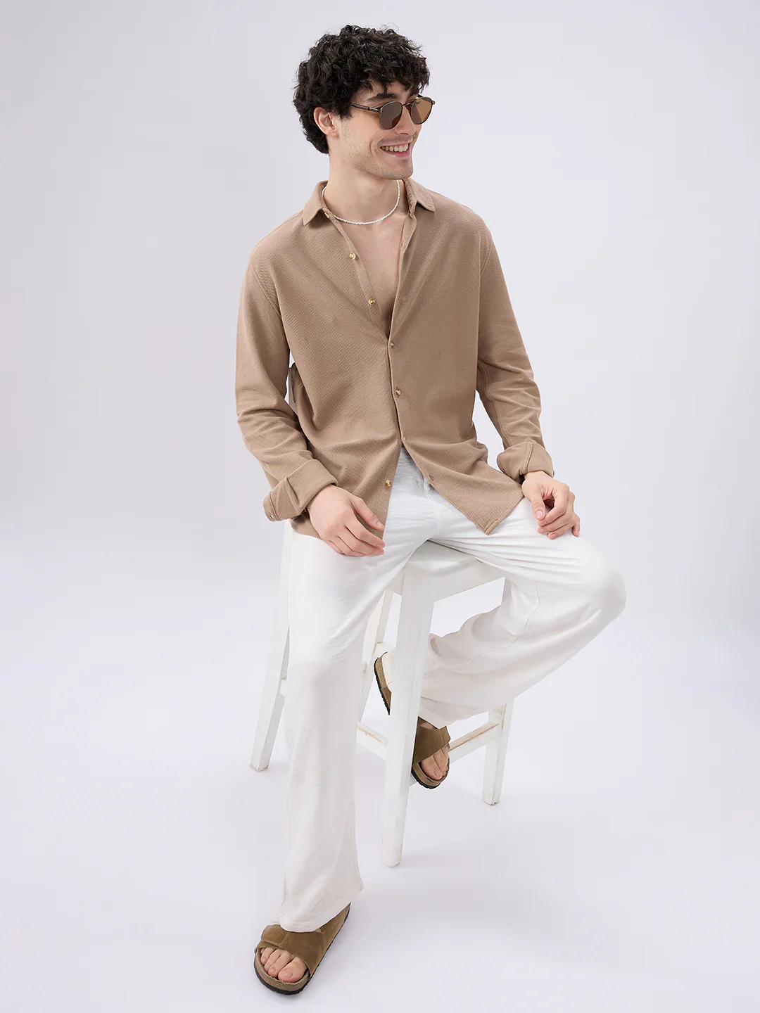 Natural Khaki Soft Weave Knit Shirt - Image 7