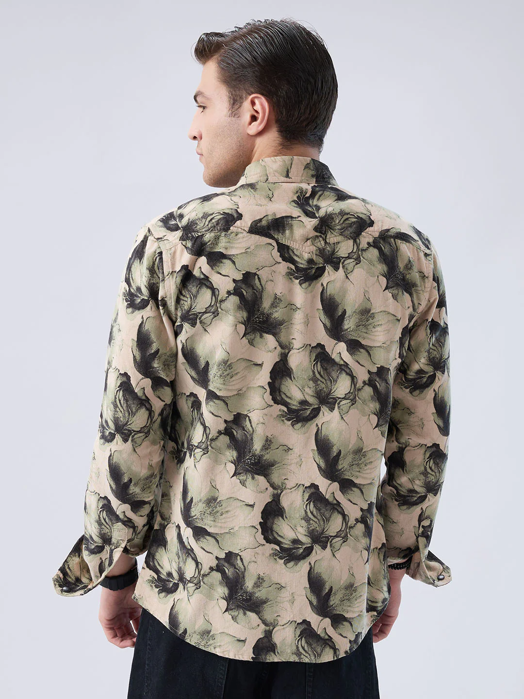 Nature Inspired Abstract Printed Double Pocket Corduroy Shirt - Image 7