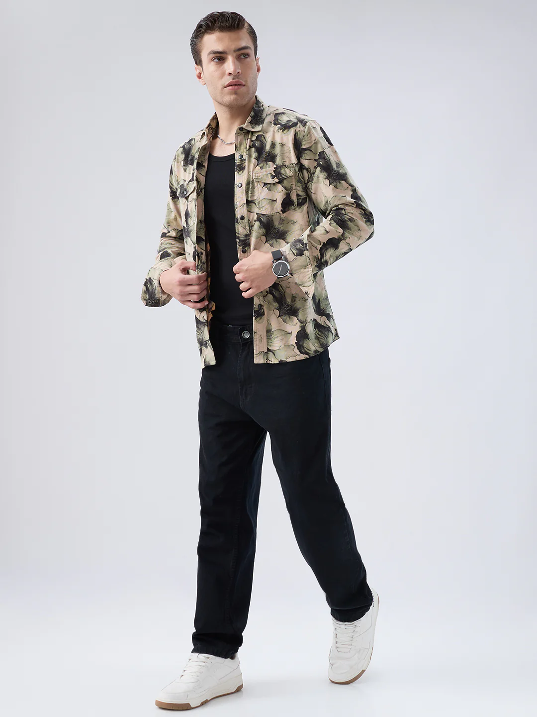 Nature Inspired Abstract Printed Double Pocket Corduroy Shirt - Image 8