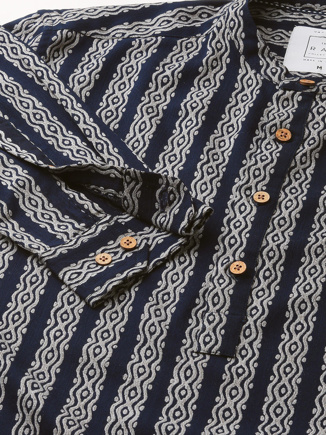 Navy & Golden Ethnic Motifs Printed Kurta - Image 3