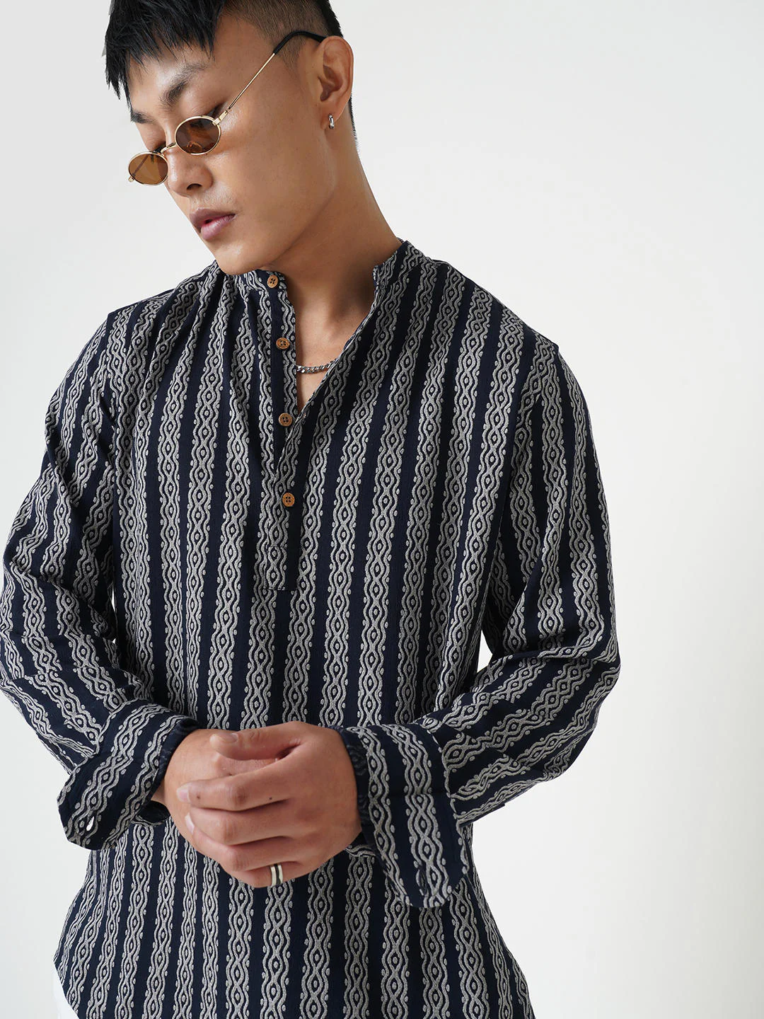 Navy & Golden Ethnic Motifs Printed Kurta - Image 4
