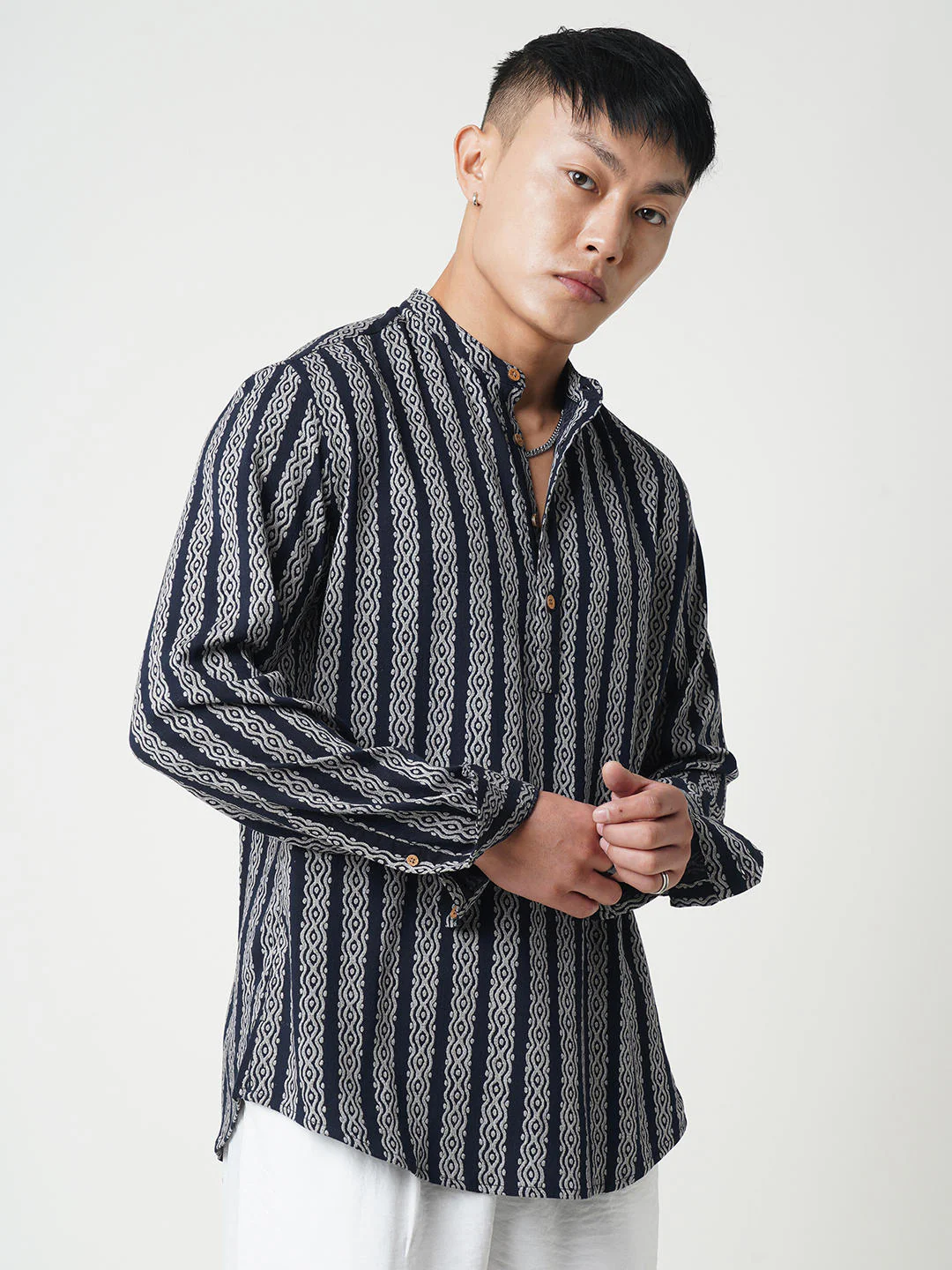Navy & Golden Ethnic Motifs Printed Kurta - Image 6