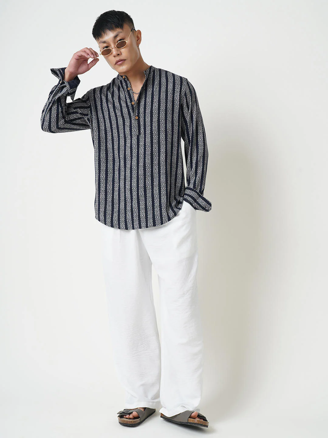 Navy & Golden Ethnic Motifs Printed Kurta - Image 8