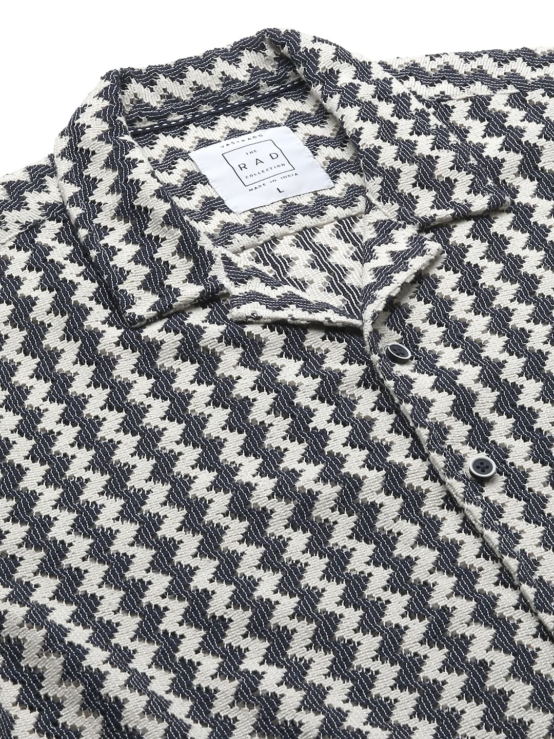 Navy & White Zig-Zag Oversized Crochet Shirt - Image 3