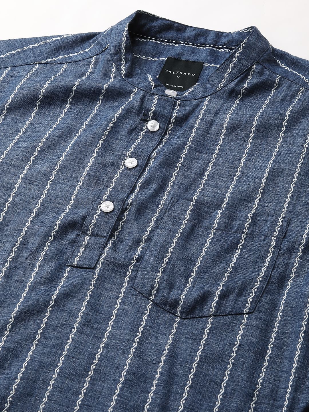 Navy Blue Dobby Striped Kurta - Image 9