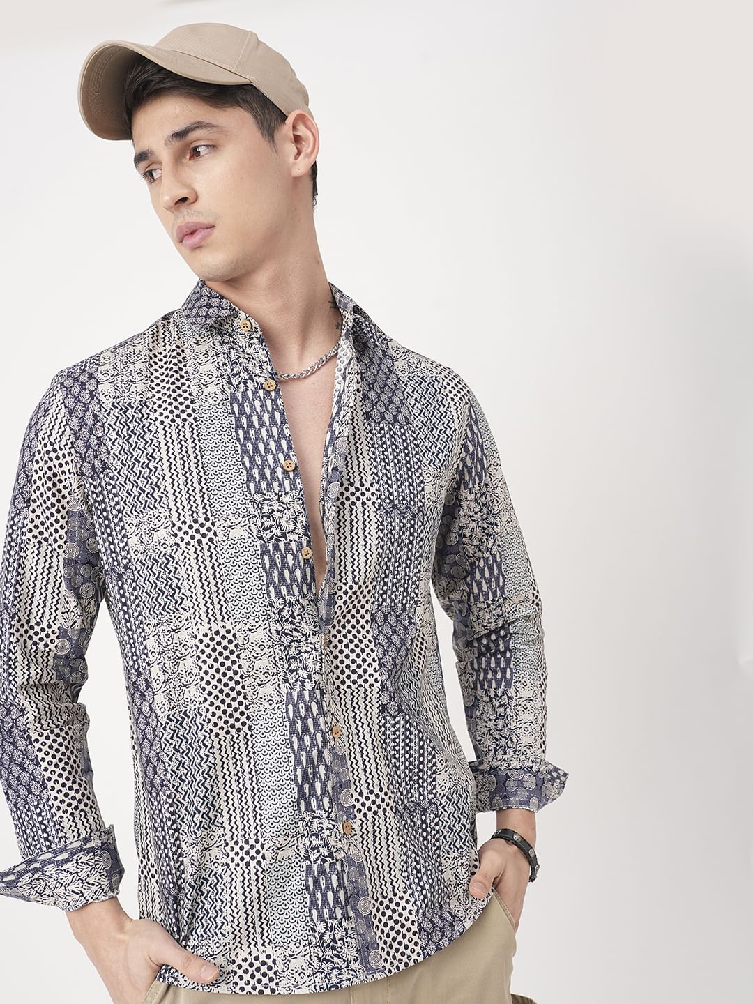 Navy Blue Kalamkari Printed Shirt - Image 4