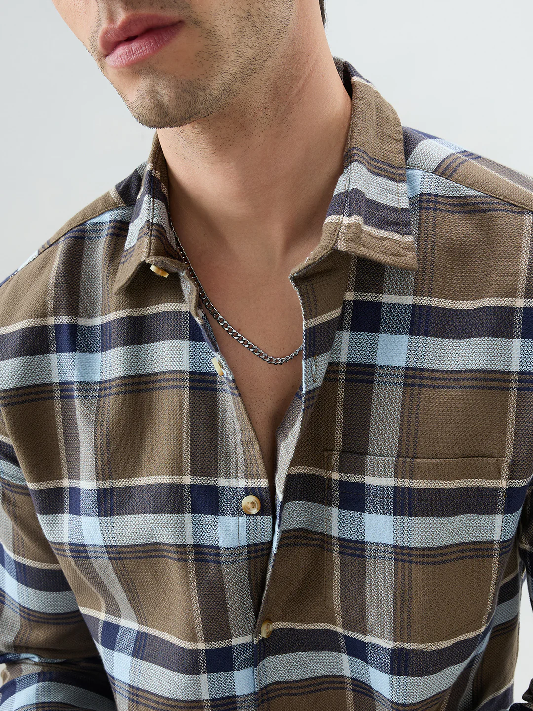 Brown & Navy Tartanique Checked Shirt - Image 3