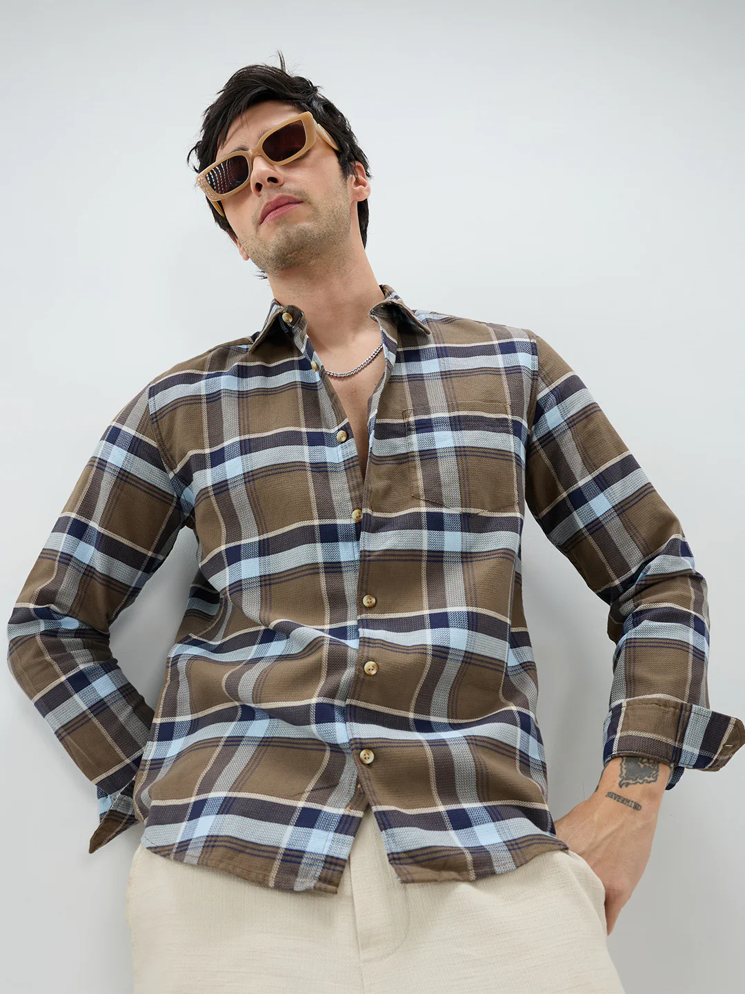 Brown & Navy Tartanique Checked Shirt - Image 4