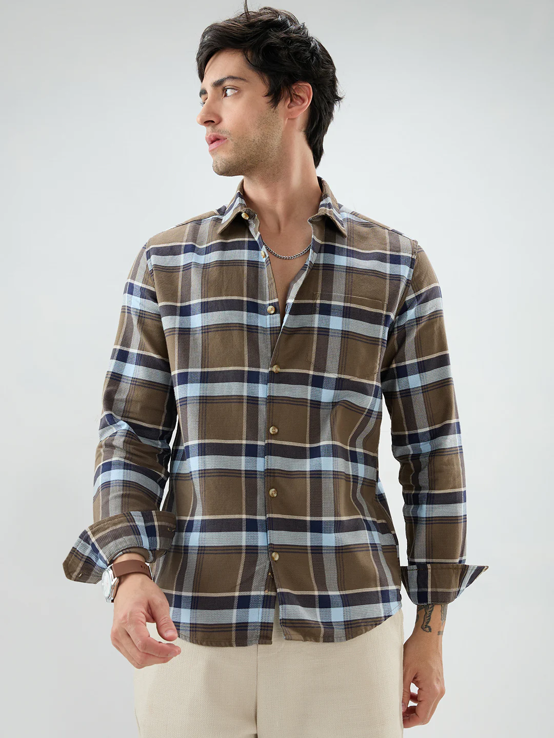 Brown & Navy Tartanique Checked Shirt - Image 5